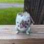 Vtg INARCO 5" Hand Painted Violets Blue Porcelain 3-Footed "Cracked" Egg Vase