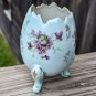 Vtg INARCO 5" Hand Painted Violets Blue Porcelain 3-Footed "Cracked" Egg Vase