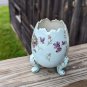 Vtg INARCO 5" Hand Painted Violets Blue Porcelain 3-Footed "Cracked" Egg Vase