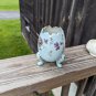Vtg INARCO 5" Hand Painted Violets Blue Porcelain 3-Footed "Cracked" Egg Vase