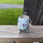Vtg INARCO 5" Hand Painted Violets Blue Porcelain 3-Footed "Cracked" Egg Vase