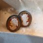 Vntg Ditta Giovanni Apa Italy Hand Carved Cameo 925  Earrings In Original Box