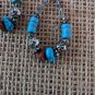 Casual Boho Chic Turquoise Blue & Etched Silver Full Loop Dangle Drop Earrings.