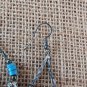 Casual Boho Chic Turquoise Blue & Etched Silver Full Loop Dangle Drop Earrings.