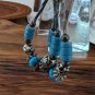 Casual Boho Chic Turquoise Blue & Etched Silver Full Loop Dangle Drop Earrings.