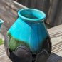 Clay Ceramic Vase Chocolate Brown With Glossy Turquoise Glaze Drip