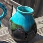 Clay Ceramic Vase Chocolate Brown With Glossy Turquoise Glaze Drip