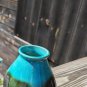 Clay Ceramic Vase Chocolate Brown With Glossy Turquoise Glaze Drip