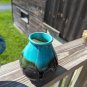 Clay Ceramic Vase Chocolate Brown With Glossy Turquoise Glaze Drip