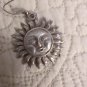 Vintage Express Sun Face Shaped Matte Silver Tone Dangle Earrings Pierced Drop
