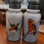 Vintage Song Bird Themed Opeque Glass  Salt And Pepper Shakers
