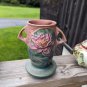 ROSEVILLE Pottery PINK WATERLILY 2 Handled vase 75 7"