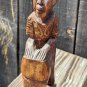 Vintage Hand Carved Wood Man On Drums African Tribal Folk Art Statues Figurine