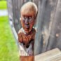 Vintage Hand Carved Wood Man On Drums African Tribal Folk Art Statues Figurine