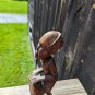 Vintage Hand Carved Wood Man On Drums African Tribal Folk Art Statues Figurine