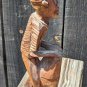 Vintage Hand Carved Wood Man On Drums African Tribal Folk Art Statues Figurine