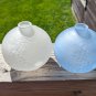 Two Avon Blue & White Frosted  Round  Bud Vases with Embossed Flower Design