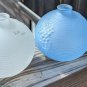 Two Avon Blue & White Frosted  Round  Bud Vases with Embossed Flower Design