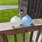 Two Avon Blue & White Frosted  Round  Bud Vases with Embossed Flower Design
