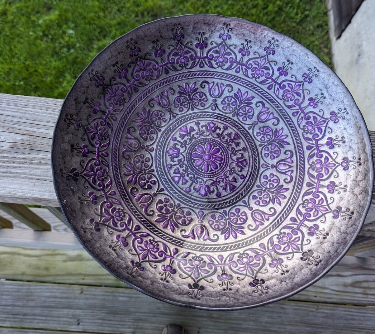 Topkapi Silver ,purple, Turkish Art Glass Bowl 13.50" Diameter