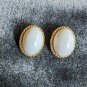 Vintage Les Bernard Clip On Earrings White Glass Stone Over Golden Metal Classic