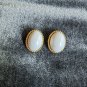 Vintage Les Bernard Clip On Earrings White Glass Stone Over Golden Metal Classic
