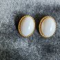 Vintage Les Bernard Clip On Earrings White Glass Stone Over Golden Metal Classic