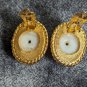 Vintage Les Bernard Clip On Earrings White Glass Stone Over Golden Metal Classic