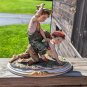 Vintage Girl Ridding Boy Signed Ceramic Figurine