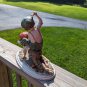 Vintage Girl Ridding Boy Signed Ceramic Figurine