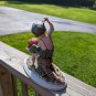 Vintage Girl Ridding Boy Signed Ceramic Figurine
