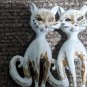 2 Vintage MCM White W Brown Spots Long Neck Cat Brooches Siamese Twins About 2"