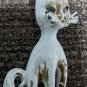 2 Vintage MCM White W Brown Spots Long Neck Cat Brooches Siamese Twins About 2"