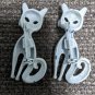 2 Vintage MCM White W Brown Spots Long Neck Cat Brooches Siamese Twins About 2"