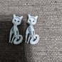 2 Vintage MCM White W Brown Spots Long Neck Cat Brooches Siamese Twins About 2"