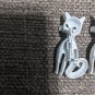 2 Vintage MCM White W Brown Spots Long Neck Cat Brooches Siamese Twins About 2"