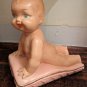 True Vintage 50s Chalkware Piano Baby - Poured Painted plaster baby girl Rare