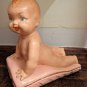 True Vintage 50s Chalkware Piano Baby - Poured Painted plaster baby girl Rare