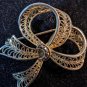 Marked Sterling Intricate Gold Toned Ribbon Pin Brooch