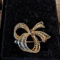 Marked Sterling Intricate Gold Toned Ribbon Pin Brooch