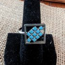 Unique Square Silver Tone And Turquoise Ring Size 8
