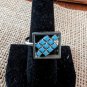 Unique Square Silver Tone And Turquoise Ring Size 8