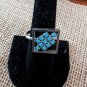 Unique Square Silver Tone And Turquoise Ring Size 8