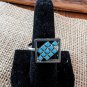Unique Square Silver Tone And Turquoise Ring Size 8