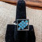 Unique Square Silver Tone And Turquoise Ring Size 8