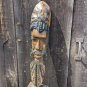 Slender Elongated Primitive Bearded Real Wood Carved Man Mask Wall Hanging 2 Ft