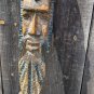 Slender Elongated Primitive Bearded Real Wood Carved Man Mask Wall Hanging 2 Ft