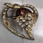 Beautiful Vintage 1950s Rhinestone And Enamel Golden Brooch