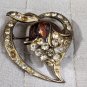 Beautiful Vintage 1950s Rhinestone And Enamel Golden Brooch