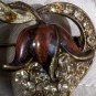 Beautiful Vintage 1950s Rhinestone And Enamel Golden Brooch
